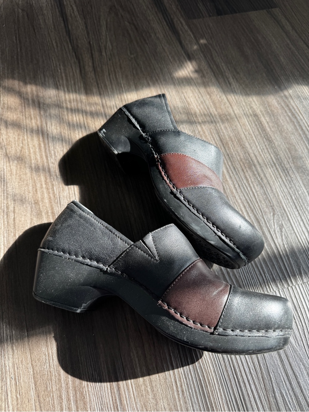 Dansko Black and Brown Leather Slip-On Clogs size 37